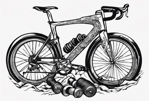 BMC road bicycle on a mountain sitting on a dumbbell tattoo idea