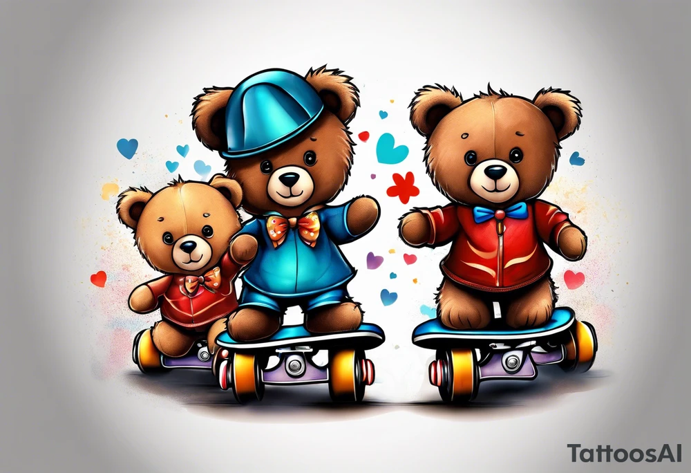 Teddy bears rollerskating tattoo idea