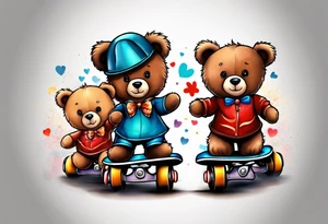Teddy bears rollerskating tattoo idea