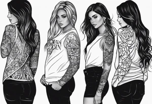 tatuaje de dos niñas y un hombre, los nombres de las niñas Steffy y Hayley con la Frace Por Siempre Juntos tattoo idea