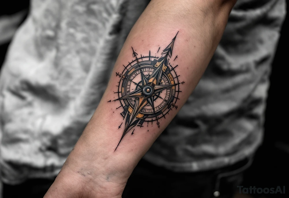 steampunk half compass half clock with a full length arrow pointing at my wrist and saying "Isaiah 40:31" tattoo idea