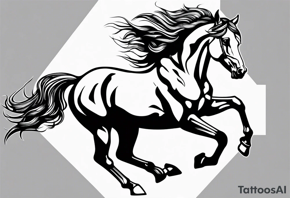 Mustang horse running along blood stomping tattoo idea