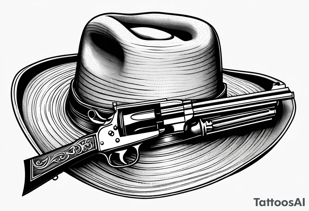 Cowboy hat with a .45 revolver and a rifle tattoo idea