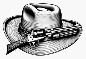 Cowboy hat with a .45 revolver and a rifle tattoo idea