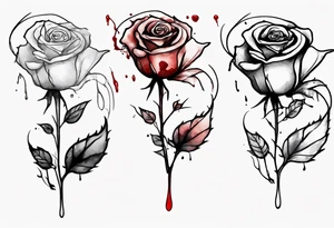 rose flower, one line, blood dripping from the flower, tall, watercolor tattoo idea