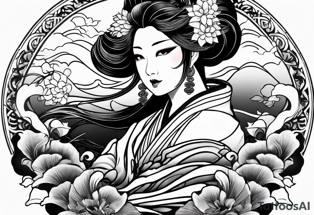 Basic all Black Japanese fan tattoo idea