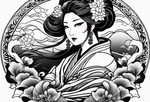 Basic all Black Japanese fan tattoo idea