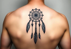 native dreamcatcher with flowing feathers and sacred beads tattoo idea