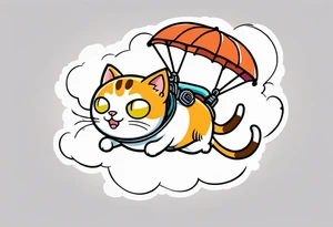 cat going skydiving with parachute in the rick and morty style tattoo idea