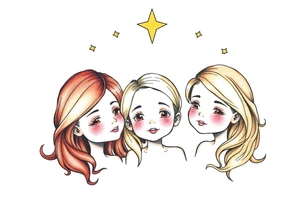 3 petites filles ( une brune et deux blondes)
sous un arc en ciel pas fini tattoo idea