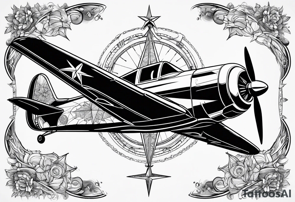 compass airplane tattoo idea