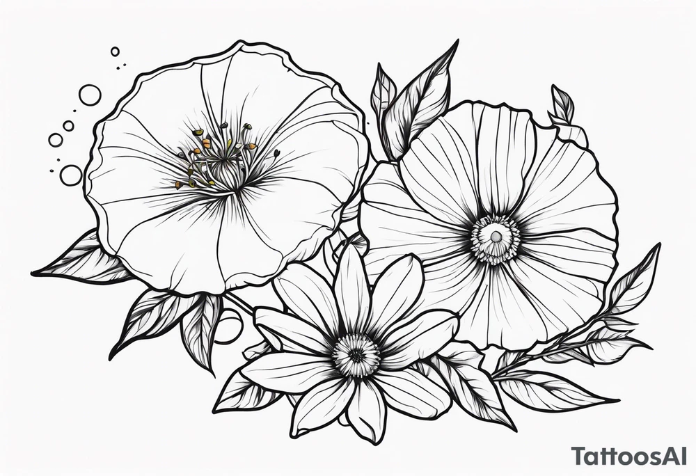 morning glory, and aster bouquet tattoo idea