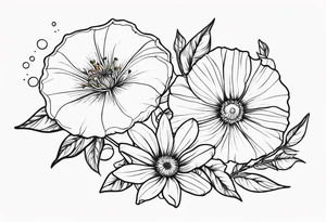 morning glory, and aster bouquet tattoo idea