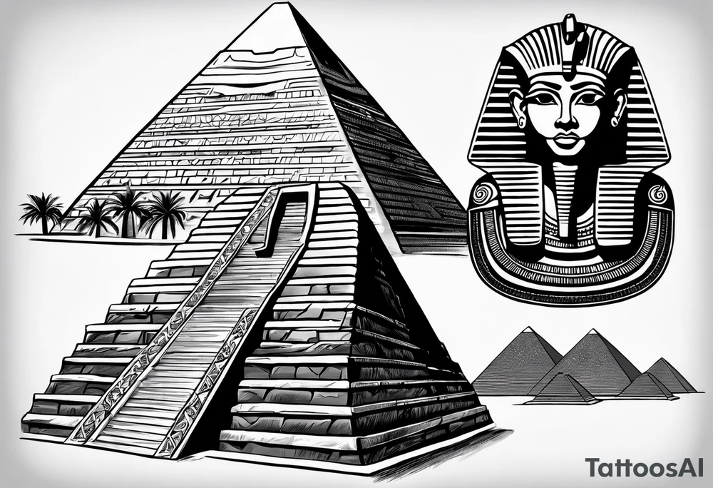 black egyptians , pyramids , and an ank symbol tattoo idea