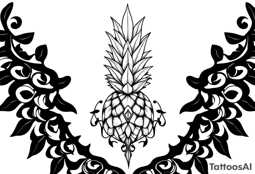Bushy crown pineapple vagina, design to go over vagina , erotic vagina area design, anus to be at the bottom tattoo idea