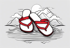 A pair of red wings and flip flops on the beach tattoo idea