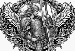 Angels with sword & Shield in sky tattoo idea
