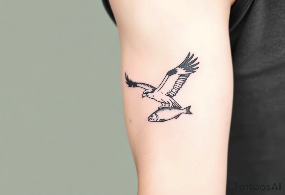 Osprey in flight with fish grasped between its talons tattoo idea
