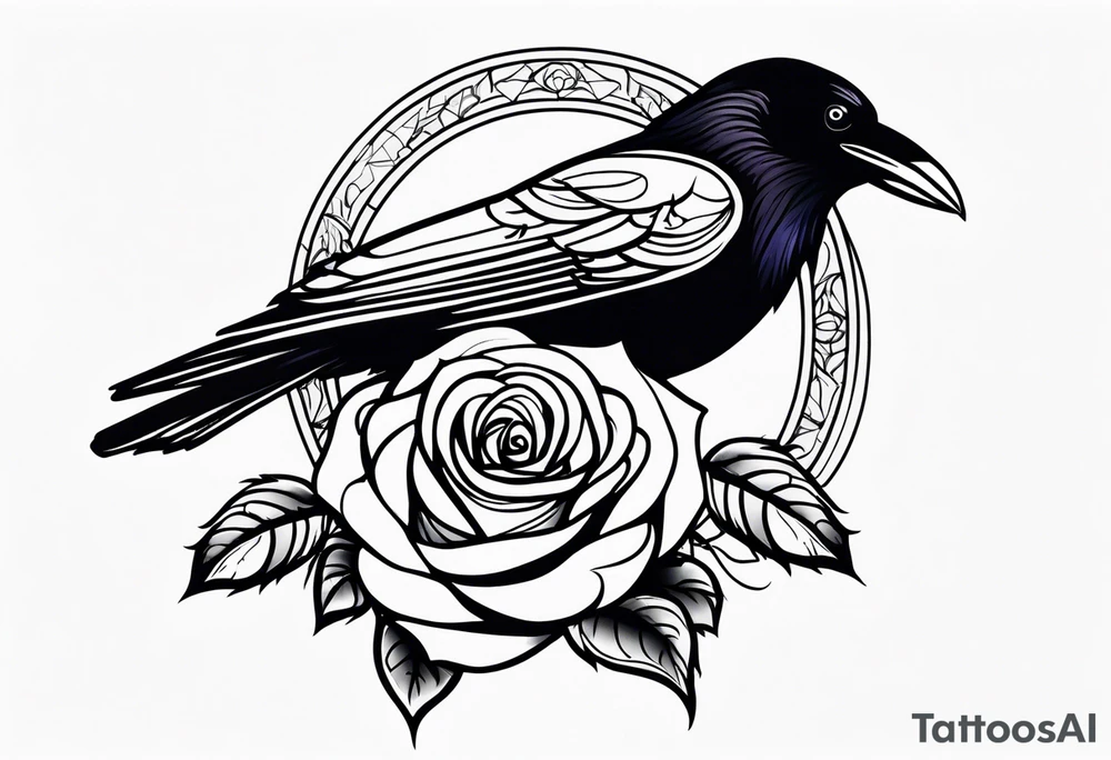 Raven holding  rose   by stem tattoo idea