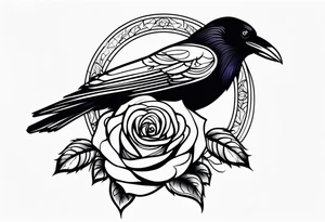 Raven holding  rose   by stem tattoo idea