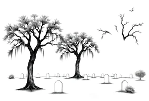 Oak trees with Spanish moss in a cemetery tattoo idea