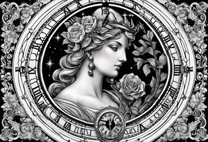 Janus, Aquarius, timeless clock, rosary tattoo idea