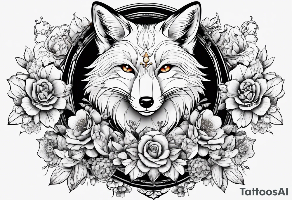 Fox with honey bee and ruby gemstone tattoo idea
