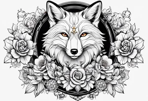 Fox with honey bee and ruby gemstone tattoo idea