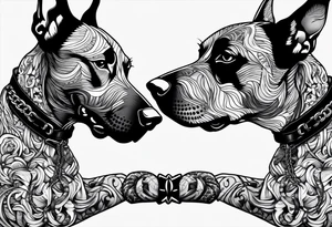 the chain is stretched, there are three angry barking Dobermans in it tattoo idea