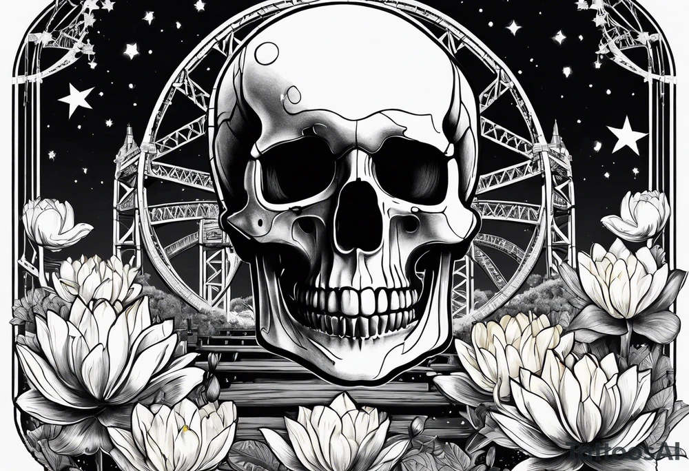 skull, roller coaster track, water lily, daffodil, space and stars, roller coaster track tattoo idea
