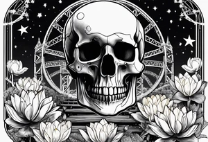 skull, roller coaster track, water lily, daffodil, space and stars, roller coaster track tattoo idea