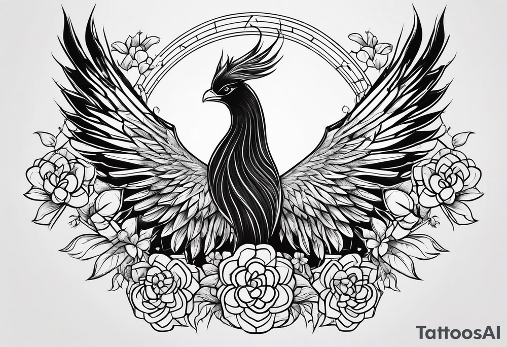 simple line pheonix with a tail of shamrocks tattoo idea