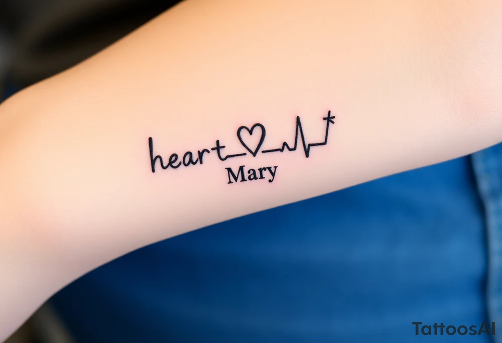 heartbeat rhythm with “Mary” in the middle tattoo idea