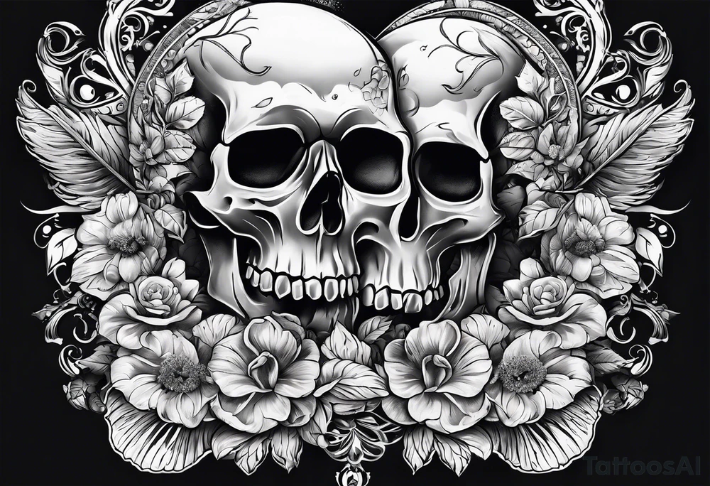 Memento mori written skull sleeve tattoo design tattoo idea