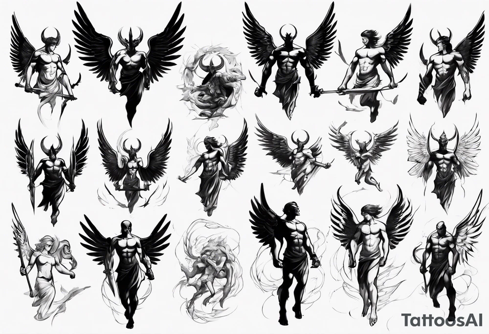 Archangel fighting demon tattoo idea