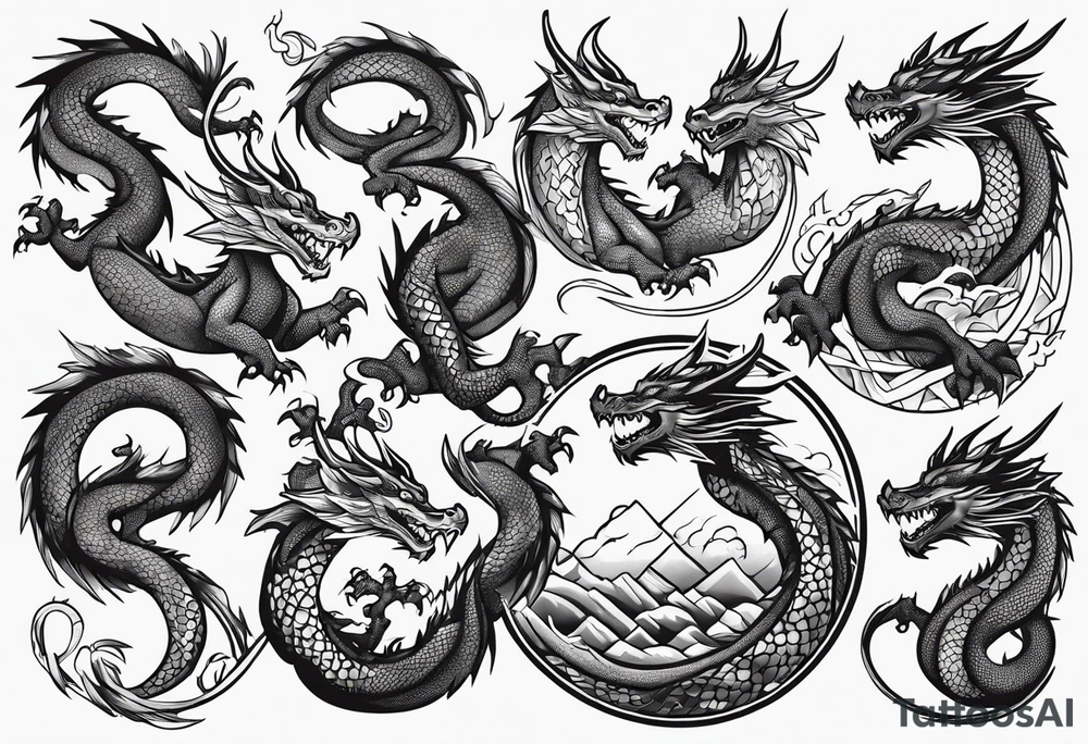 Variety dragons flash sheet tattoo idea