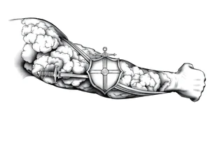 clouds, sword, shield, cross tattoo idea