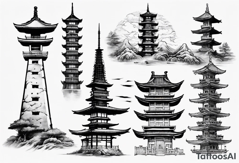 Japanese spiritual tower tattoo idea