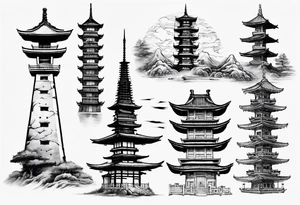 Japanese spiritual tower tattoo idea