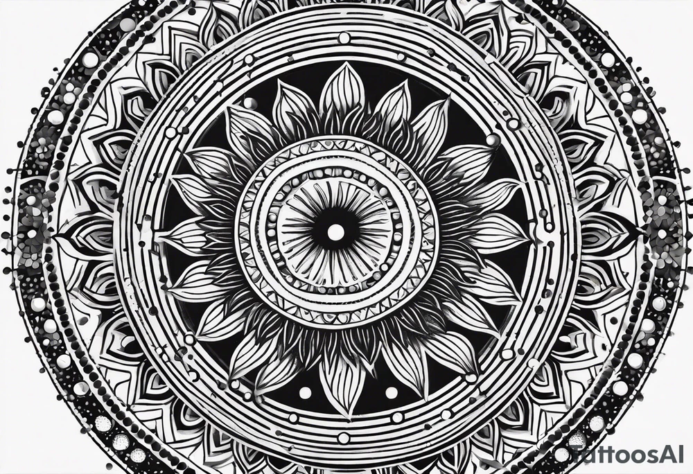 simple sun made of black dots and circles tattoo idea