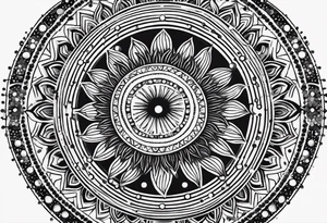 simple sun made of black dots and circles tattoo idea