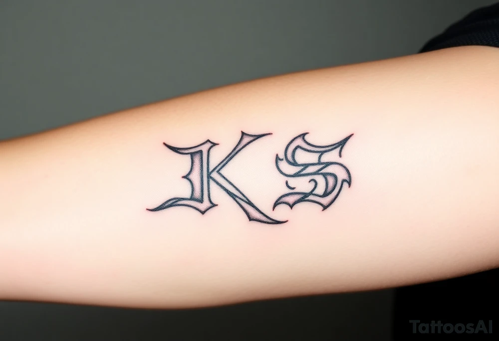 Tatuaje de lettering gótico que forme las letras las letras "KS" tattoo idea