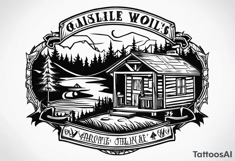 cross, campfire, golf , whiskey glass, cabin tattoo idea