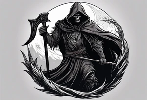 A werewolf that is the grim reaper holding a scythe tattoo idea
