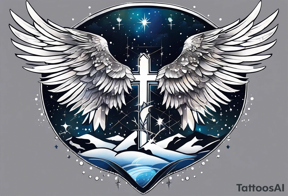 Constellation, wing , snow , cross tattoo idea