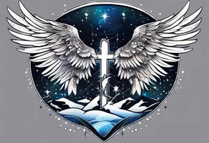 Constellation, wing , snow , cross tattoo idea