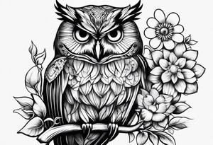 Stomach tattoo full OWL and flower tattoo idea