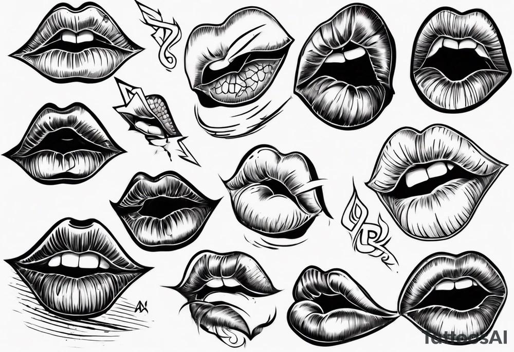 Bitten lips with "Kiss my a$$" written inside them tattoo idea