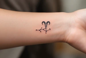 Radiating in sunset tones, this Aries tattoo intertwines the constellation with flames to echo the sign's fiery nature. tattoo idea