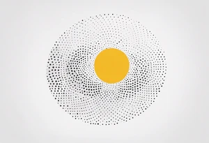 Circle made with black dots, looks like the sun, circle has white hole in the midle, gap between dots is getting bigger the further from the center tattoo idea tattoo idea
